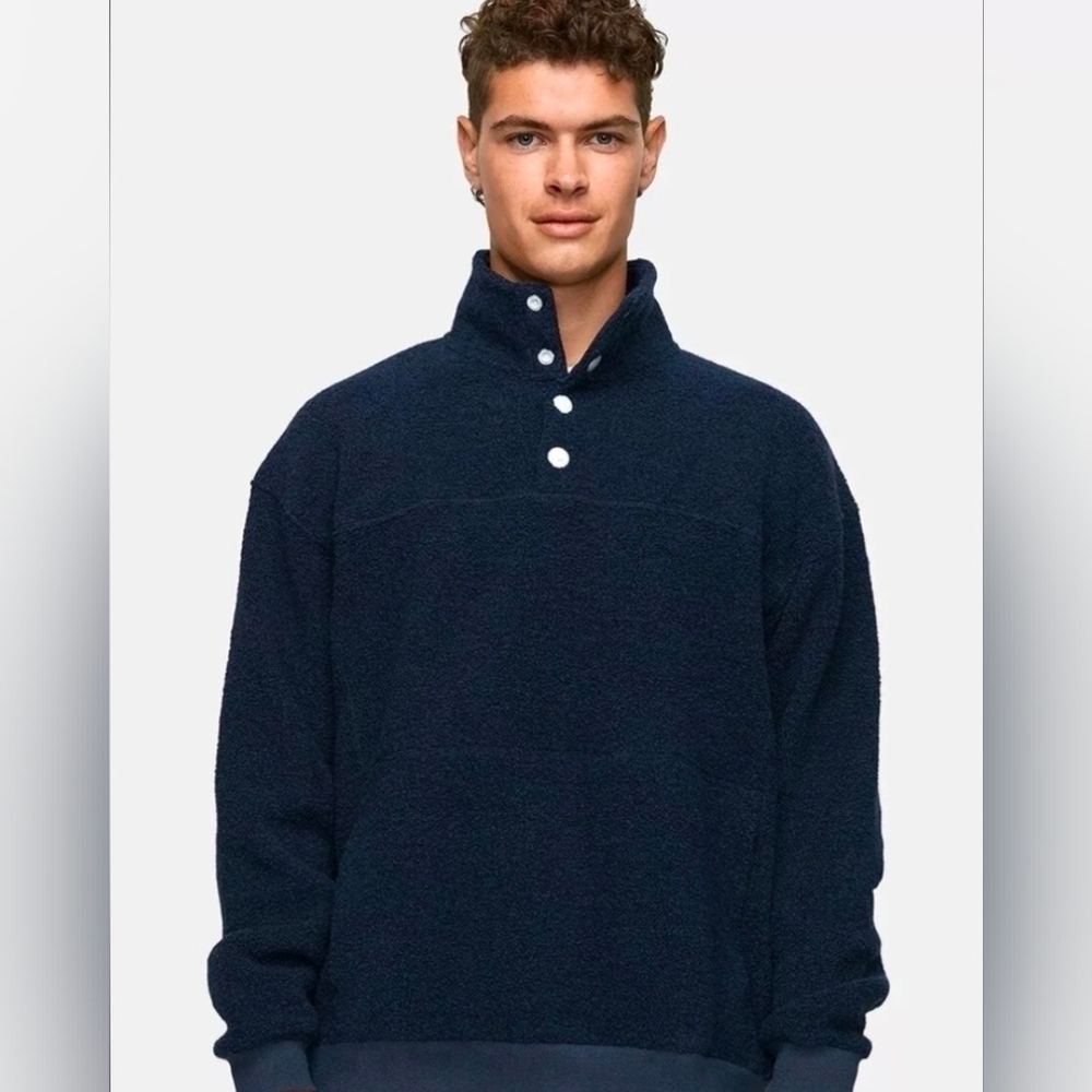 Outdoor Voices Navy Blue Wool Blend Megafleece Snap Pullover